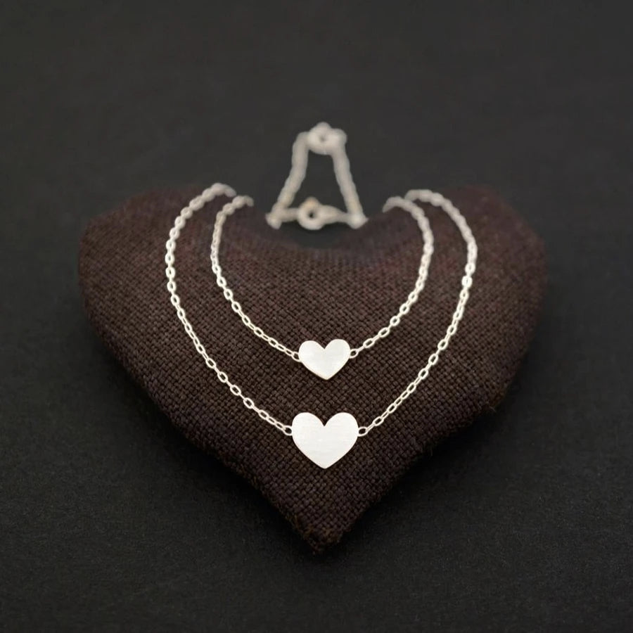 Big and Small Wide Heart Necklaces, Solid Silver | AF HOUSE