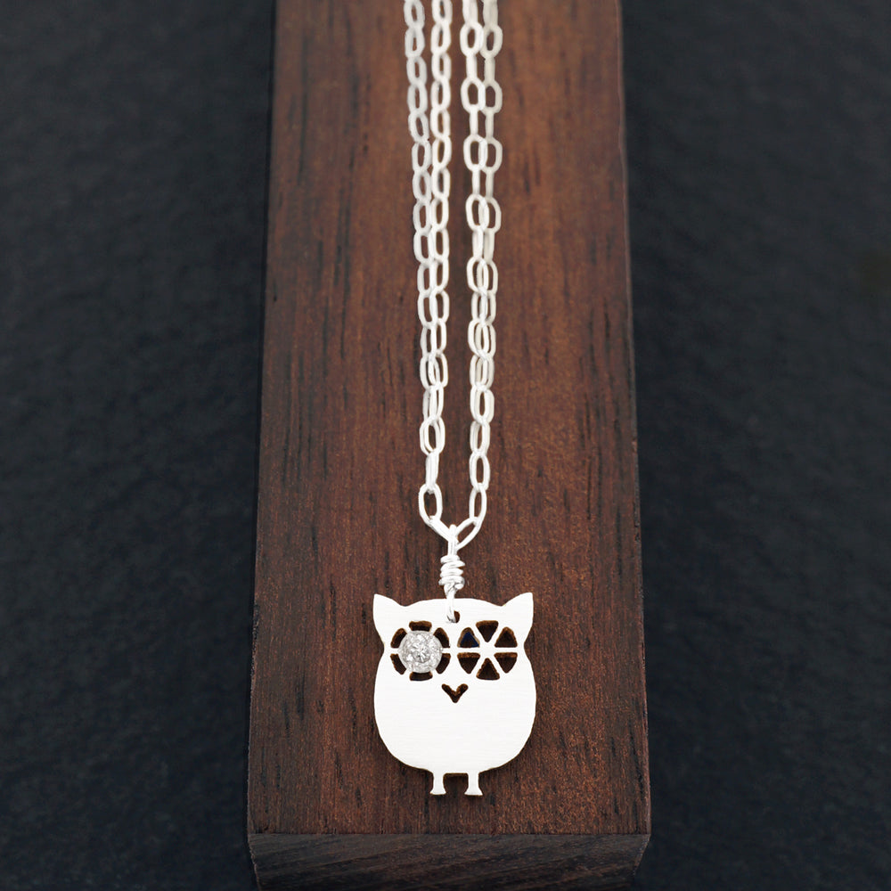 Baby Owl Necklace -Silver