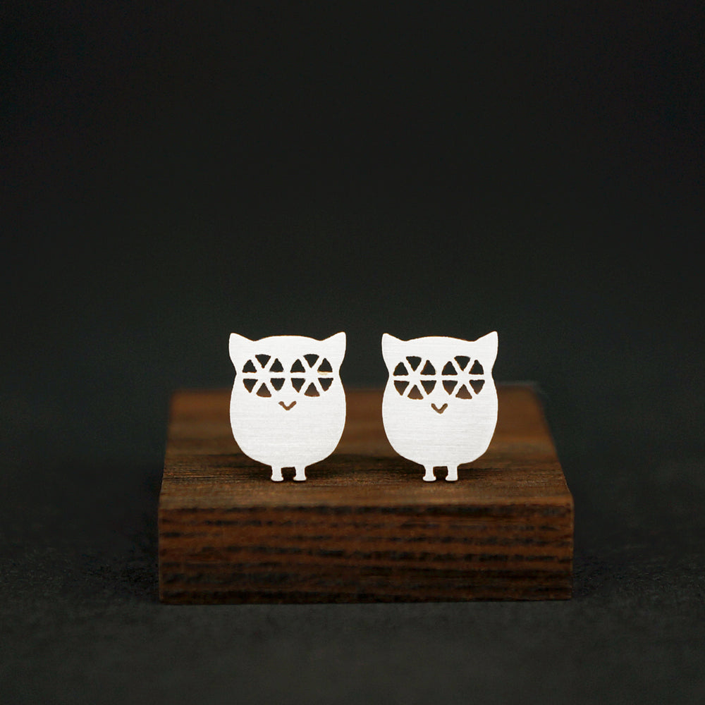 Owl Stud Earrings -Silver