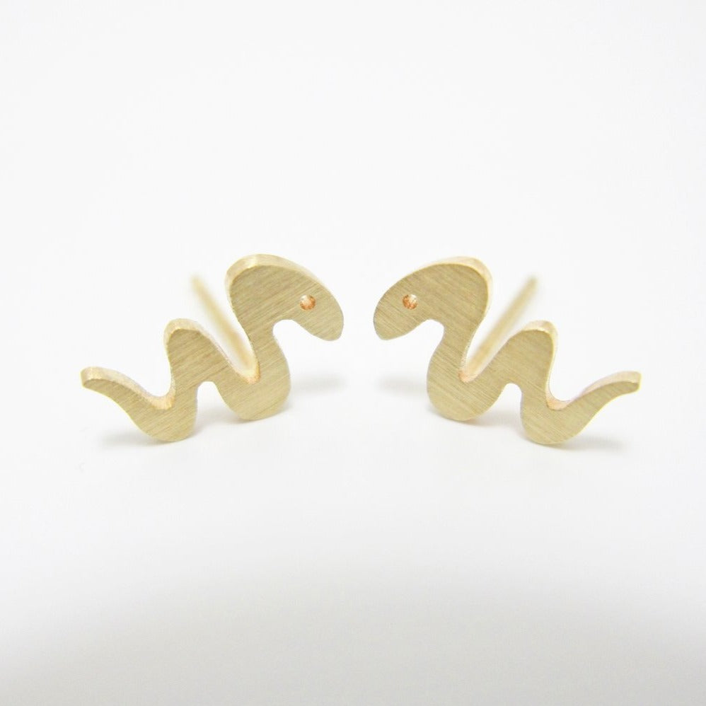 Dainty Minimalist Snake Stud Earrings, 14k Y Gold | AF HOUSE